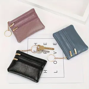 [1pc Legant Coin Purse] 1pc High Faux Leather Men's Coin Purse | Compact Card Holder with Keychain, Zippered Wallet for Travel and Everyone Use