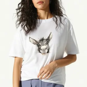 women's T-shirt Donkey Face Print Solid color printed short sleeved women's top White, black, khaki Fashion daily women's clothing