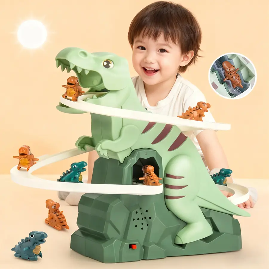 Dinosaur Chase Track Toy Playset, Electric Dino Slide with Musical Fun & Vibrant Lights, Fun Kids Game, Requires Two Aa Batteries, No Batteries Included, Track Rail System