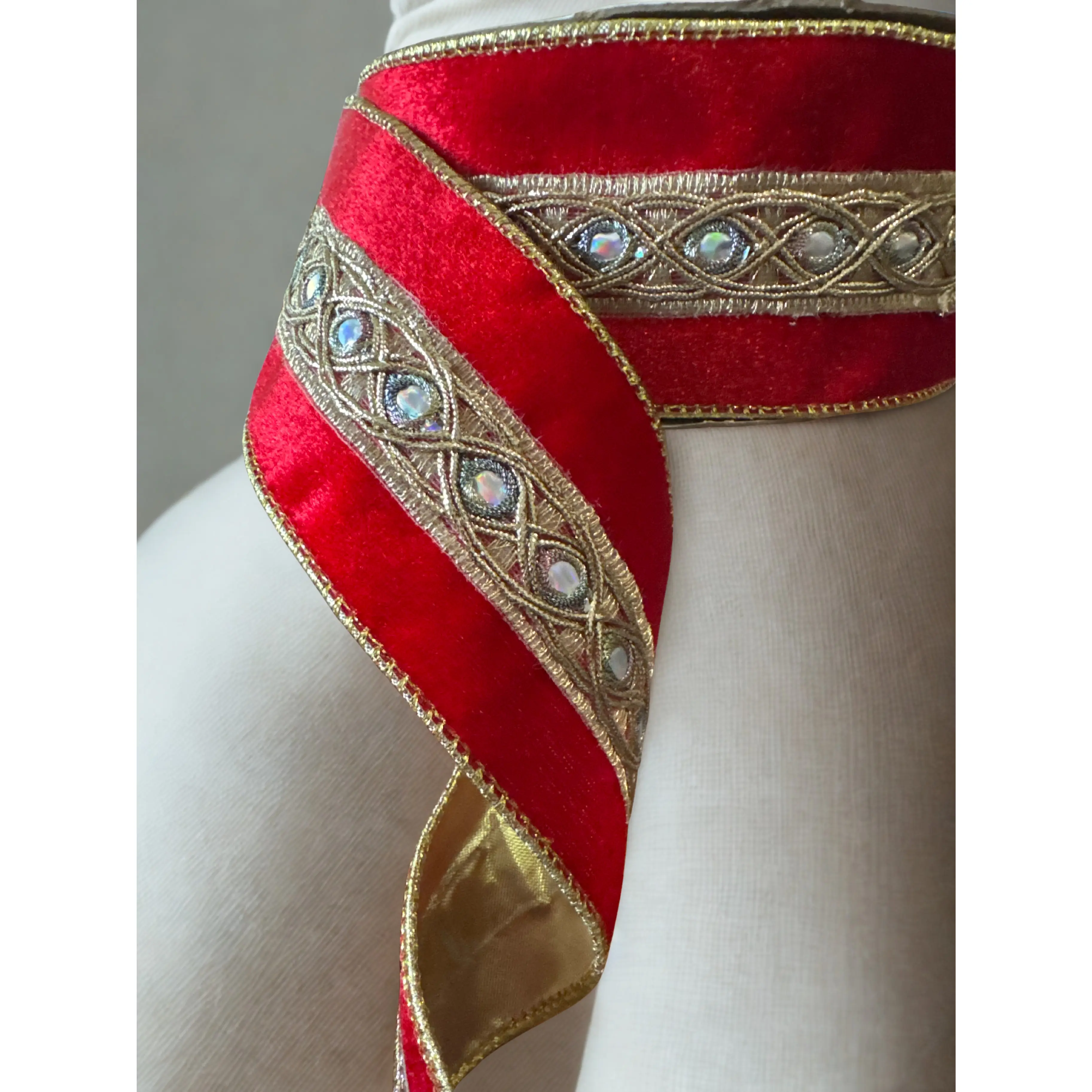 2.5" Red Velvet Ribbon with Regal Gold Center & Gold Edge - 2.5"x10 yd Sewing Accessory for DIY Crafts, Garlands, Christmas Trees, Plush Velvet