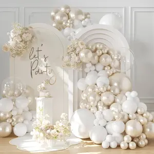 101-Piece Pearl White Balloon Garland Kit with Double-Stuffed Pearl, Clear, and White Balloons for Weddings, Bridal Showers, Engagements, Baby Showers, and Birthdays