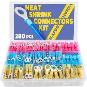 280 count Marine Grade Heat Shrink Wire Connectors-Electrical Connectors Kit of Tinned Red Copper,Crimp Insulated Ring Fork Spade  Splice(3Colors/21Size) 16-14 22-16 12-10 Gauge