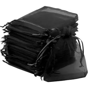 50 count Organza Bags 3.54''x4.33''(9x11cm) Satin Drawstring Organza Pouch Wedding Party Favor  Bag  Watch Bags -Black