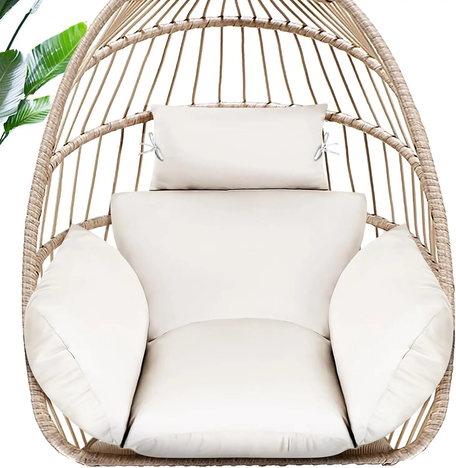 Egg Chair Cushion, Memory Foam Indoor Outdoor Hanging Egg Chair Cushion Replacement, Patio Basket Swing Cushion with Headrest (Cream)