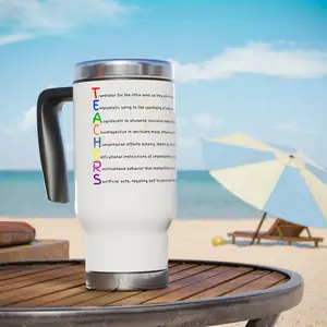 14oz Glossy Colorful Stainless Steel Silicone-Insulated Tumbler with Teacher Acronym Poem, Portable Camping Picnicware for Teacher Appreciation Drinks