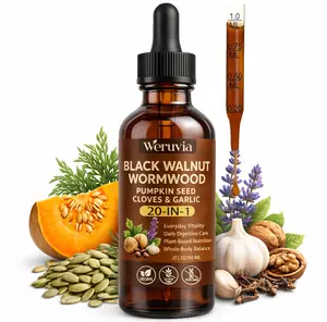 Black Walnut and Wormwood Liquid Drops, with added Pumpkin Seed, Clove, and Garlic – a 20-in-1 botanical herbal supplement, vegan, non-GMO, 2 fl oz.