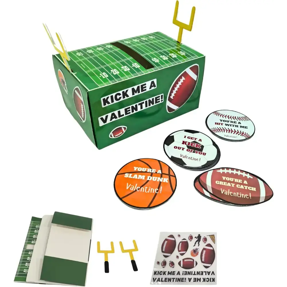 4E's Novelty DIY Football Valentine Mailbox Kit – 36 Cards for Kids' School Party Craft