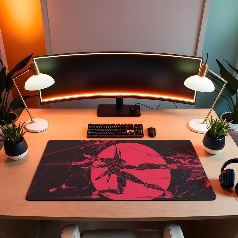 Anime Gaming Desk Mat, Large Extended Mouse Pad, Red Black Desk Pad, Custom XL Keyboard Mat, Computer Desk Accessory, Gamer Gift
