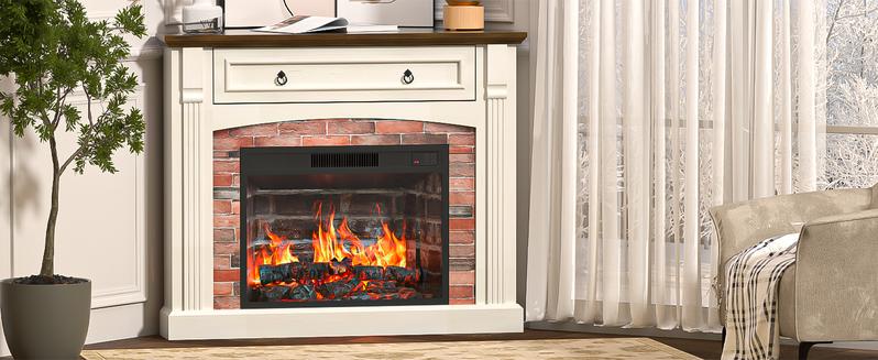 Spurgehom Modern Electric Fireplace in a Classic Wood Mantel: 4Corner TV Stand with Remote Control, Adjustable Realistic Flames, and an Efficient Heating System for Your Living Room