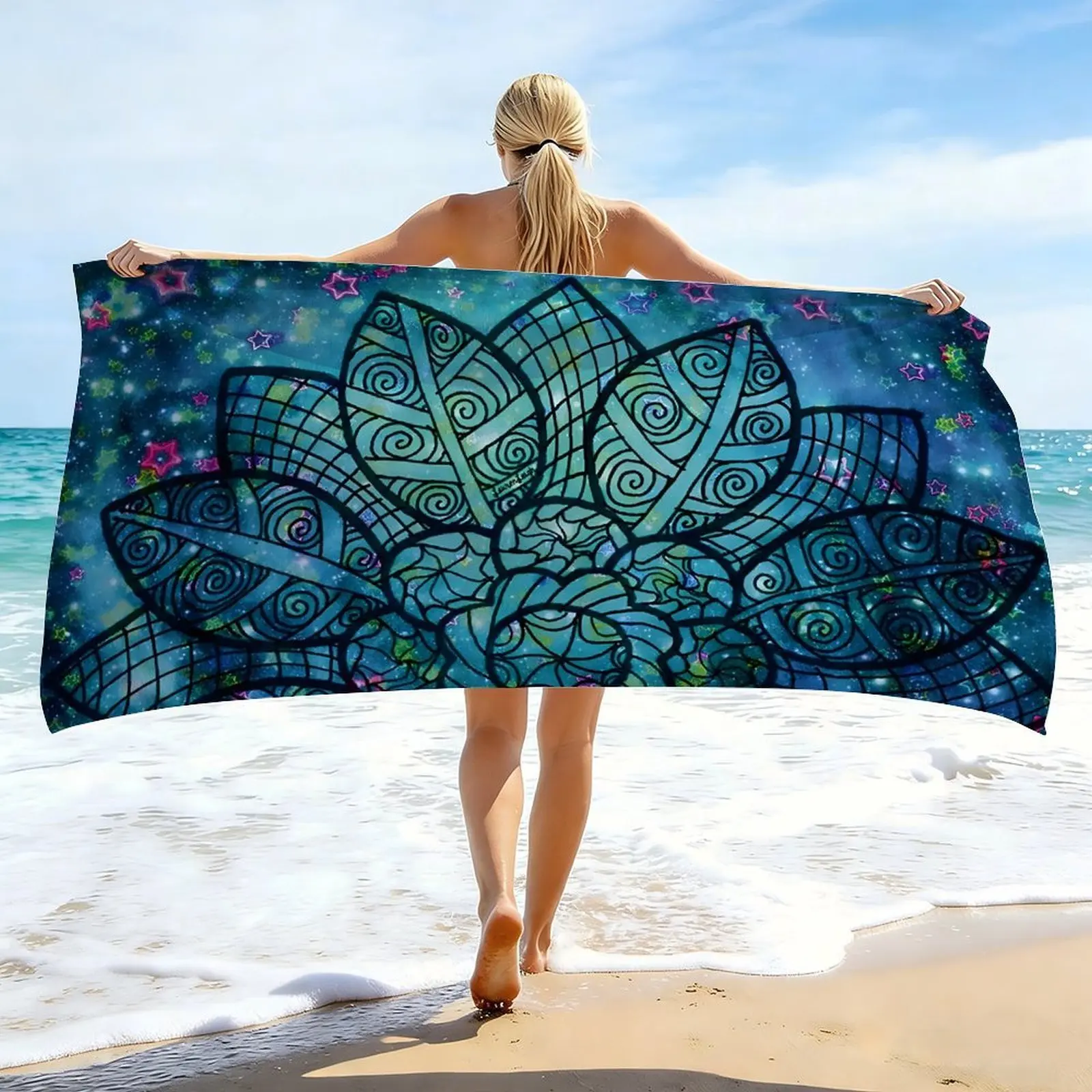 Mandala Pattern Microfiber Beach Towel, High Water Absorption. Perfect for Swimming, Diving, Surfing, Yoga & Camping, Suitable for All Seasons. Ideal as Tea Towel for Bathroom & Travel.