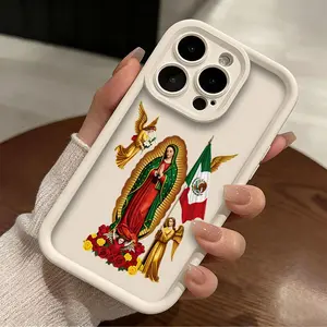 Virgin Mary with Mexican Flag Phone Case， Religious Angelic Style for iPhone 17 16 15 14 13 12 11 Plus Pro Max.