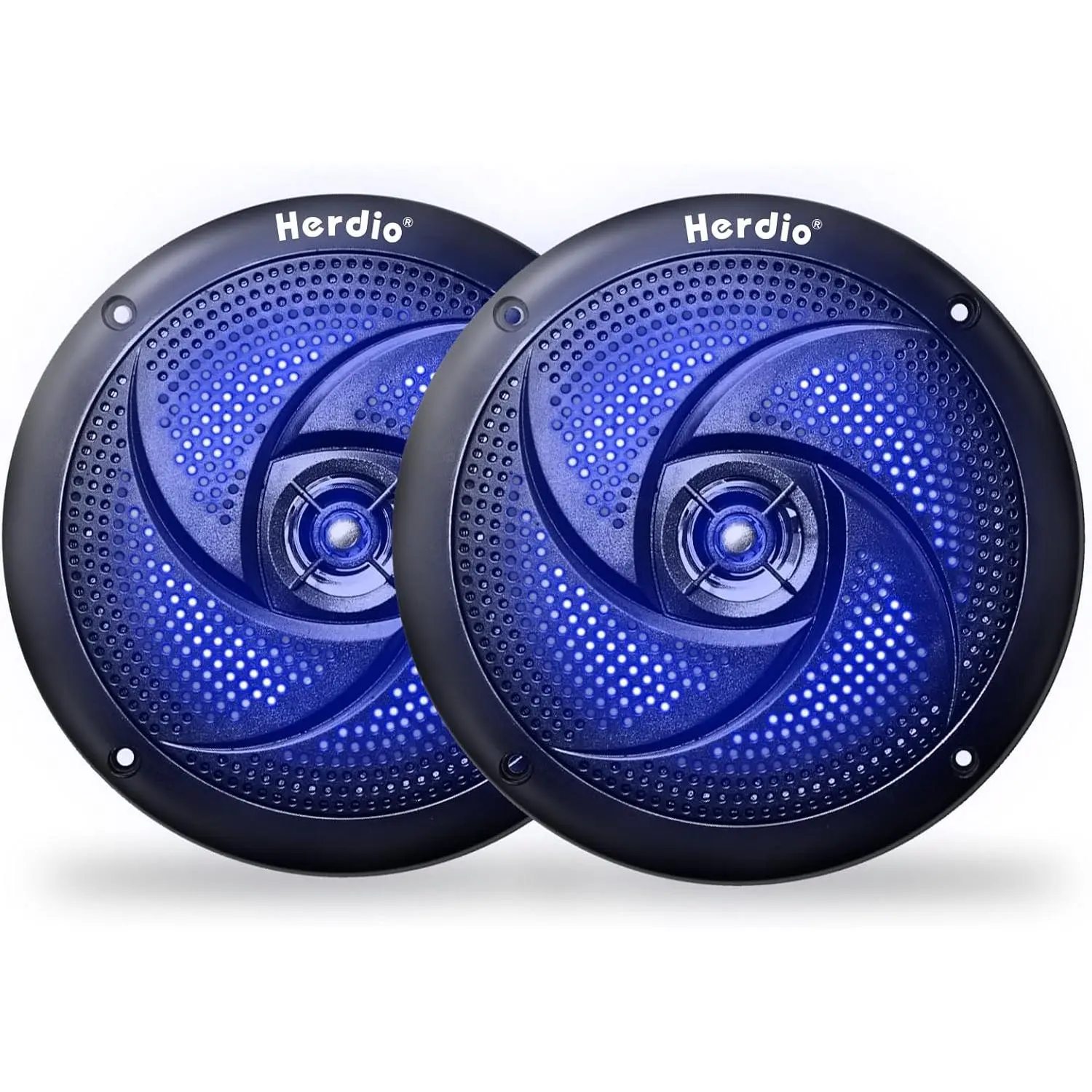 Herdio 6.5-Inch 240W Waterproof Marine Bluetooth Outdoor Audio Speakers - 2-Way Weather-Resistant Slim Low-Profile Magnetic Wireless 120W Max Output Mobile Speakers with LED Lights, Surround Sound for Boat, RV (Black)