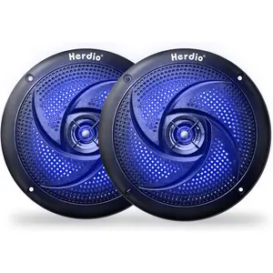Herdio 4-Inch 80W Waterproof Marine Bluetooth Speakers - 2-Way Weather-Resistant Mobile Surround Sound Outdoor Speakers with LED Lights, Low-Profile Slim Style for Boat, RV (Black)