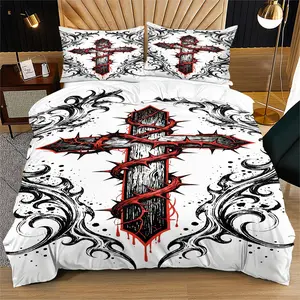 Gothic Cross Theme Duvet Cover Set, Includes 1 Duvet Cover & 1-2 Pillowcases, Soft & Cozy, Ideal for Bedroom & Guest Room