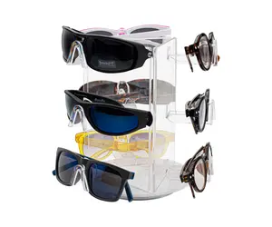 Rotating Eyewear Holder Countertop Display Stand Holds 9 Pairs of Sunglasses or Eyeglasses Clear Acrylic with White Base for Pharmacies Optical and Department Stores by 321 Plastics