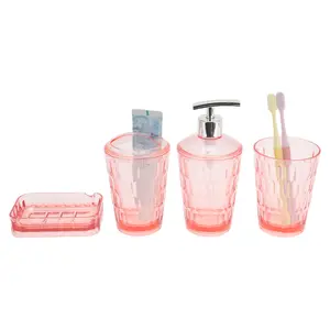 Unique Bargains 1 Set Transparent Bathroom Accessories, Shower Dispensers Toothbrush Holder Bathroom Tumbler and Soap Dish, 4pcs Set for Bathroom Vanities