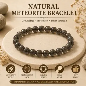 Natural Meteorite Bracelet, Smoky Gray Crystal Beaded Bracelet for Cosmic Energy, Grounding, Protection, Inner Strength, Daily Balance, Unisex Gift, TikTok Made Me Buy It, SummerWins DealsForYouDays