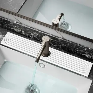 Diatomite Fast Drying Faucet Mat for Kitchen Sink, Water Absorbing Stone Tray, Faucet Splash Guard for Bathroom Counter, White, 23.6" x 4"