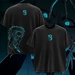 Retro Limited Bleach Anime Graphic Wash Tee, Grimmjow Anime Vintage Wash Tee Oversized Dark Anime T-shirt, Soft Cotton Unisex Apparel, Gift For Jujutsu Kaisen Fans quarter zip men lemon demon soulja boy outfit truck fit clothes gorlock destroyer.