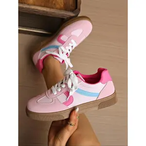 Women’s Flat Casual Shoes, Comfortable PU Leather Sneakers, Non-Slip Rubber Sole, Colorful Design, Perfect for Running & Walking