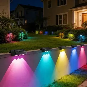4pcs/8pcs Solar Step Lights,  Solar Fence Lights, RGB Solar Outdoor Lights, Color Changing Fence And Garden Lights For Backyard, Patio, Pathway And Courtyard Decor, Black