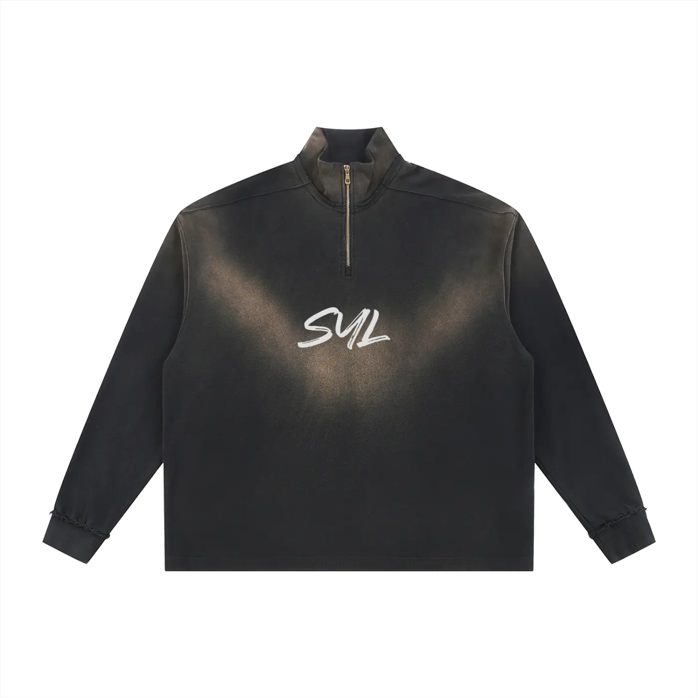 Sun Fade Raw Edge Quarter-Zip Sweatshirt