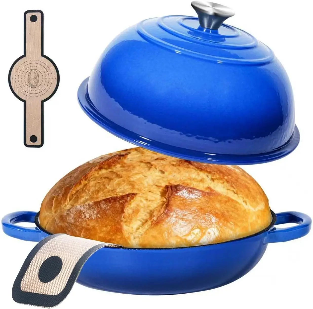 Mini Double Dutch Oven For Sourdough Bread Baking, 5QT Enameled Cast Iron | Dutch Oven Pot With Lid, Non Stick Dual Round Bread Loaf Pan, 500°F Oven Safe, Sourdough Baking Pan For Homemade Baking