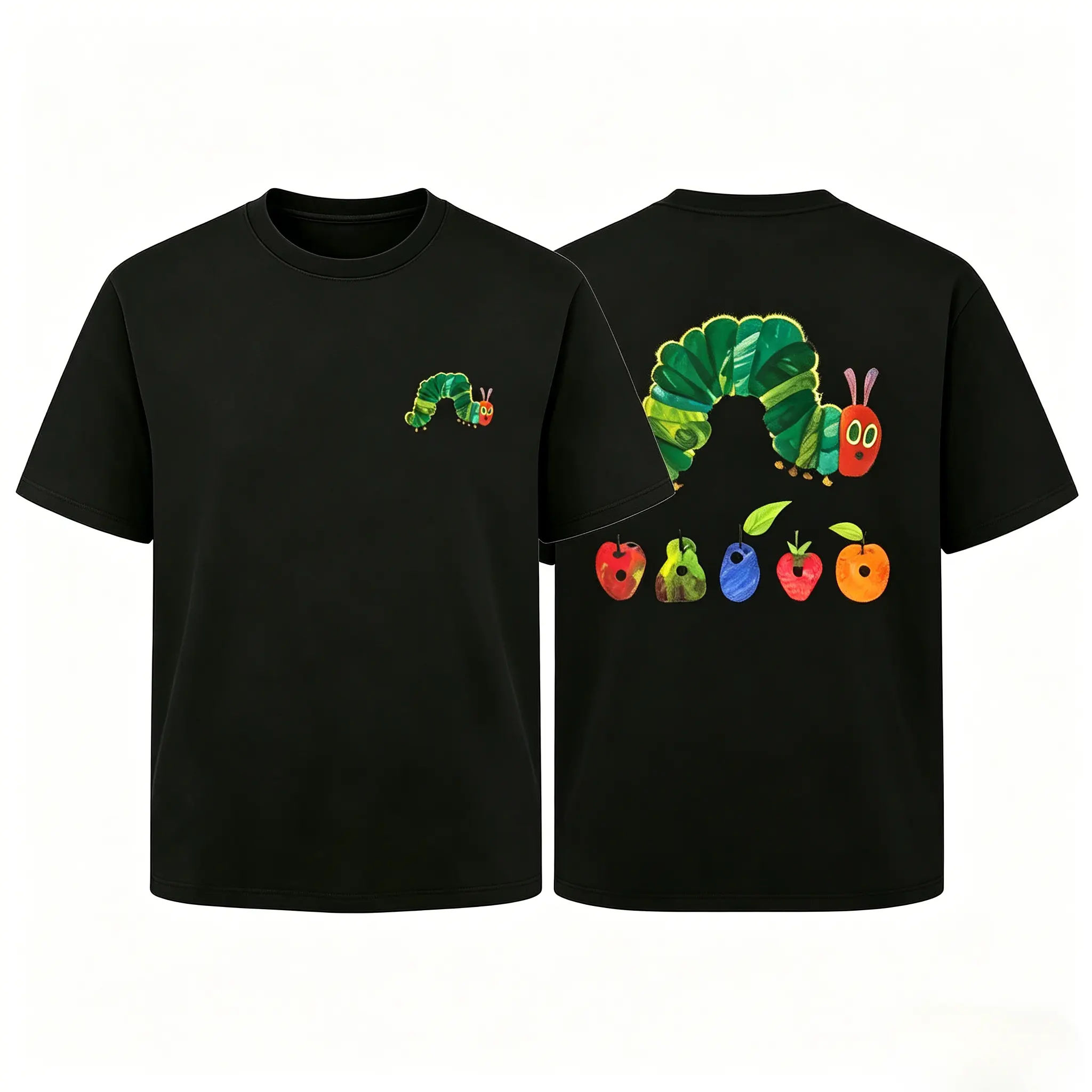 Vintage "The Very Hungry Caterpillar" Graphic Tee - 2-Sided Print Cotton Oversized Shortsleeve Crew Neck Unisex Soft Sports Top, Multi-Size Casual Streetwear Shirt, Check Size Chart, Do Not Iron, Small, Fabric, Round Neck, Fit