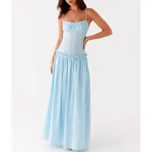 Women Spaghetti Strap Maxi Dress Smocked Drop Waist Long Dresses Backless Tiered Flowy Sundress Summer Beach 2025