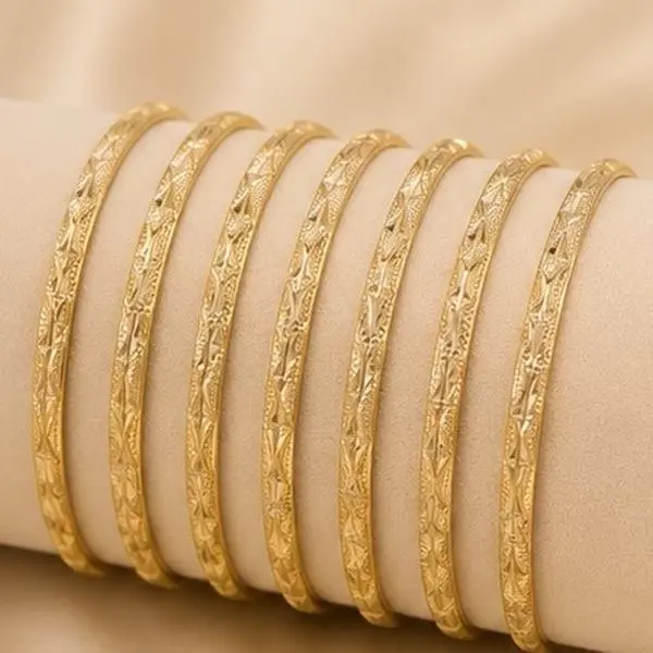 7-Piece 14K Gold Laminated Engraved Bangle Bracelet Set