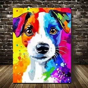 1 Piece Framed Canvas Wall Art - Colorful Jack Russell Terrier Digital Oil Painting Style, 29.97x 39.88cm Vibrant Abstract Brushstrokes, Ready-to-Hang Multi-Room Decoration, Suitable for Living Room, Kitchen, Office and Dormitory, Bathroom Decoration| Fun
