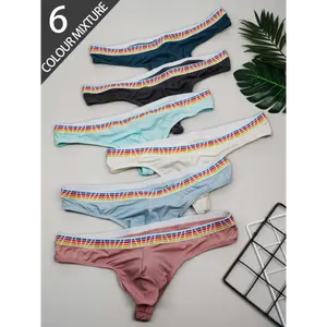 6pcs Men's Thong Underwear, Comfortable And Lightweight Mercerized Texture High Elasticity Is Not Easy to Deform Light And Breathable Men's Casual Everyday Thong Underwear
