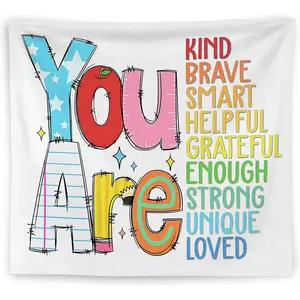 WNAGT Positive Affirmations for Kids Tapestry Wall Hanging, Kids Affirmation Wall Decor, You Are Kind Brave Smart Inspirational Wall Blanket Decor for Kid Room Classroom Nursery Playroom, 50x60 Inch
