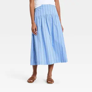 Women's Resort Luxe Linen Drop Waist Midi Skirt - A New Day