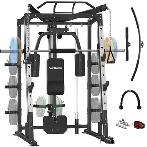 SunHome Smith Machine, 2000LBS Power Cage Squat Rack with Smith Bar, Two LAT Pull-Down Systems, Cable Crossover Machine and and More Cable Attachment for Home Gym