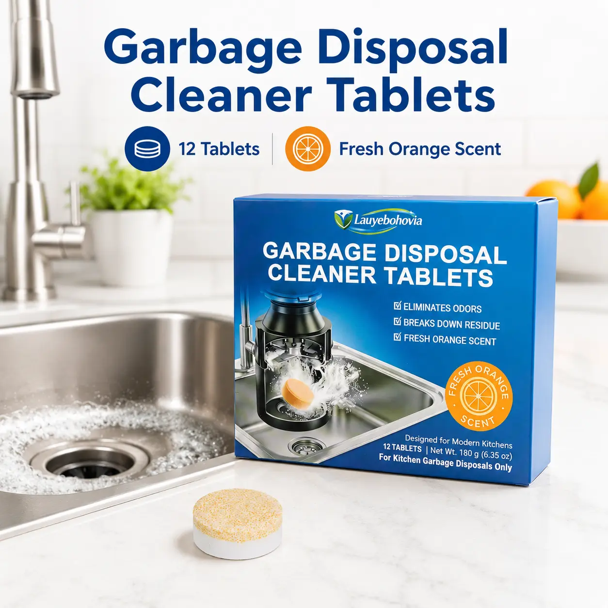 Garbage Disposal Cleaner Tablets, Deep Foaming Cleaning Tablets for Kitchen Sink Disposal, Fresh Orange Scent homeessentials