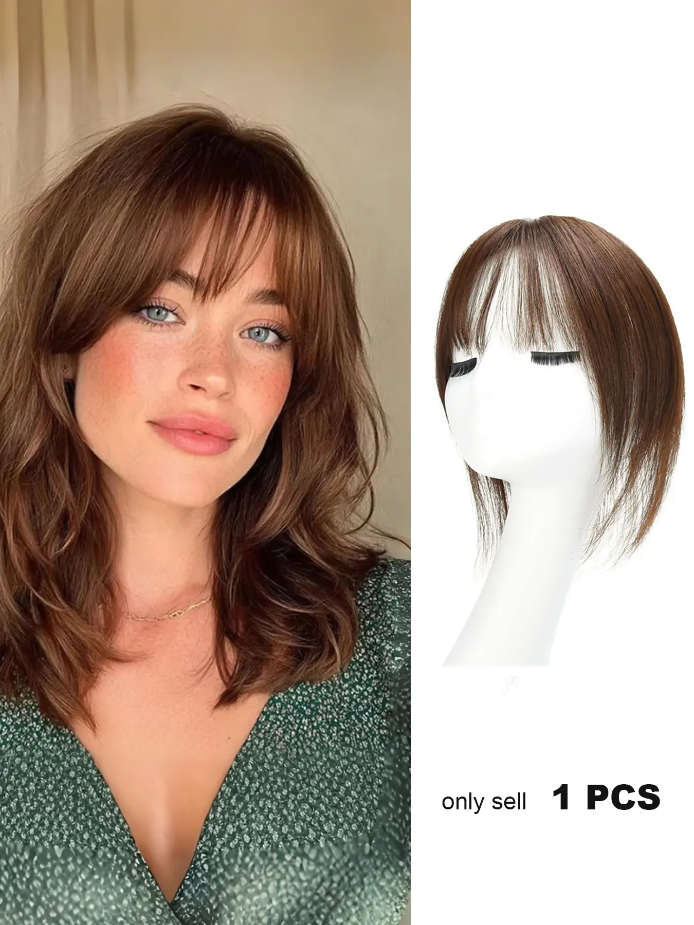 Women's Real Human Hair Hair Toppers, 360° 3D Design for Thinning Hair, Upgrade Middle Part Clip-In Glueless Bangs, Dark, 12 Inches Wispy Style, Natural Looking Hair