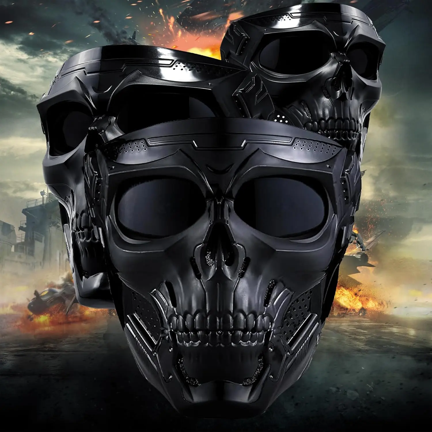 Airsoft Mask Full Face with HD Goggle Skull Skeleton Paintball Mask for Halloween Cosplay Paintball Game Props Party Tactical Mask
