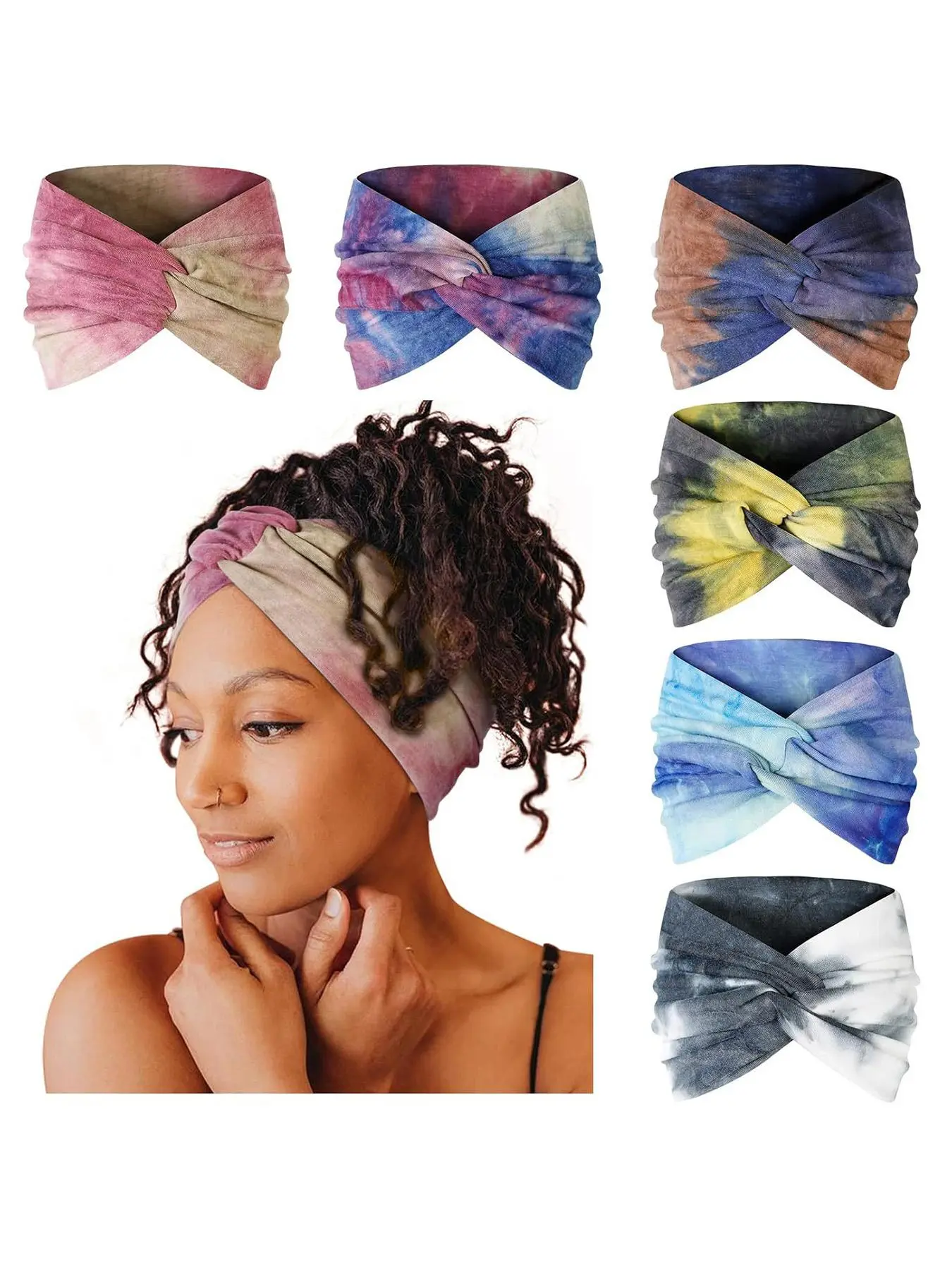 Boho Style Hair Band, Multicolor Hair Band, Fashion Non-slip Elastic Hair Band, Sport Sweat Hair Band for Yoga Running Gym, Workout Headband, Knotted Headband, Sweat Wicking Headband