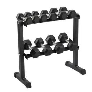 HolaHatha 150 Pound Rubber Encased Dumbbell Strength Training Weight Set w/ Rack