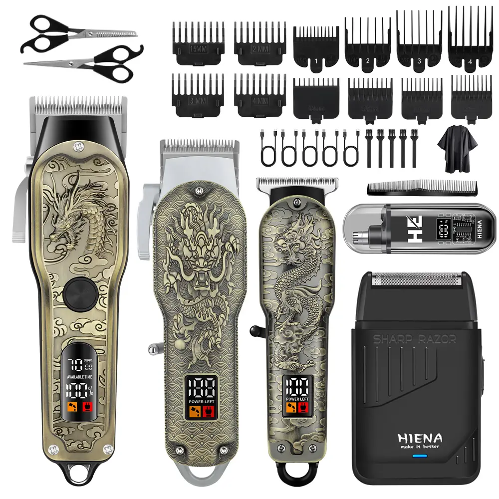 Dragon Edition Premium 5-Piece Men‘s Professional Hair Clipper Set, Vintage Dragon Engraving Design with Full Comb Accessories, Suitable for Home and Salon Use, A Tasteful Gift Choice for Men