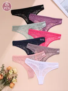 Women's Multicolor Low Waist Sexy Lace Thongs, Fashion G String, Breathable Underwear, 8 Pack, Comfortable Fashion Panties, Casual Daily Wear