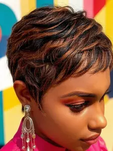 Women's Short Human Hair Wigs, Natural Looking Wigs, Pixie Cut Design, Machine Made Full Layers, Layered Wigs, Natural Look & Comfortable Fit, Ideal for Everyday Wear