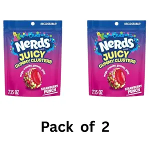 NERDS Juicy Gummy Clusters, Strawberry Punch, Juicy and Gummy Candy, 1 Stand Up Bag, for Snacking and Sharing, 7.15 oz (Pack of 2)