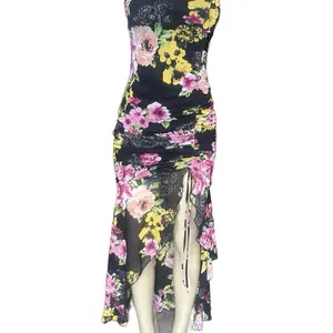 Vestido de Flores 96% Polyester 4% Elastane Casual Women's Dress with Floral Print Design - Womenswear