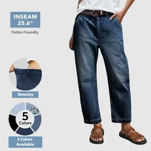 Flamingals Mid Rise Premium Barrel Jeans Stretchy Flattering Fit Modern Stitching All Seasons Ultra Comfy Denim for Casual Outfit