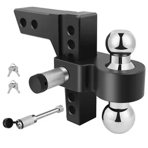 Adjustable Trailer Hitch Ball Mount with Forged Aluminum Shank, Fits 2" Receiver, 6" Drop/Rise Hitch, 2"&2-5/16" Dual Tow Balls with Two Key-Like Locks, GTW of 10,000 lbs, Black