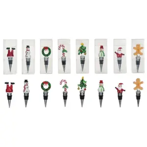 Zinc Alloy Wine Stopper with Hand-Painted Glass Holiday Icon