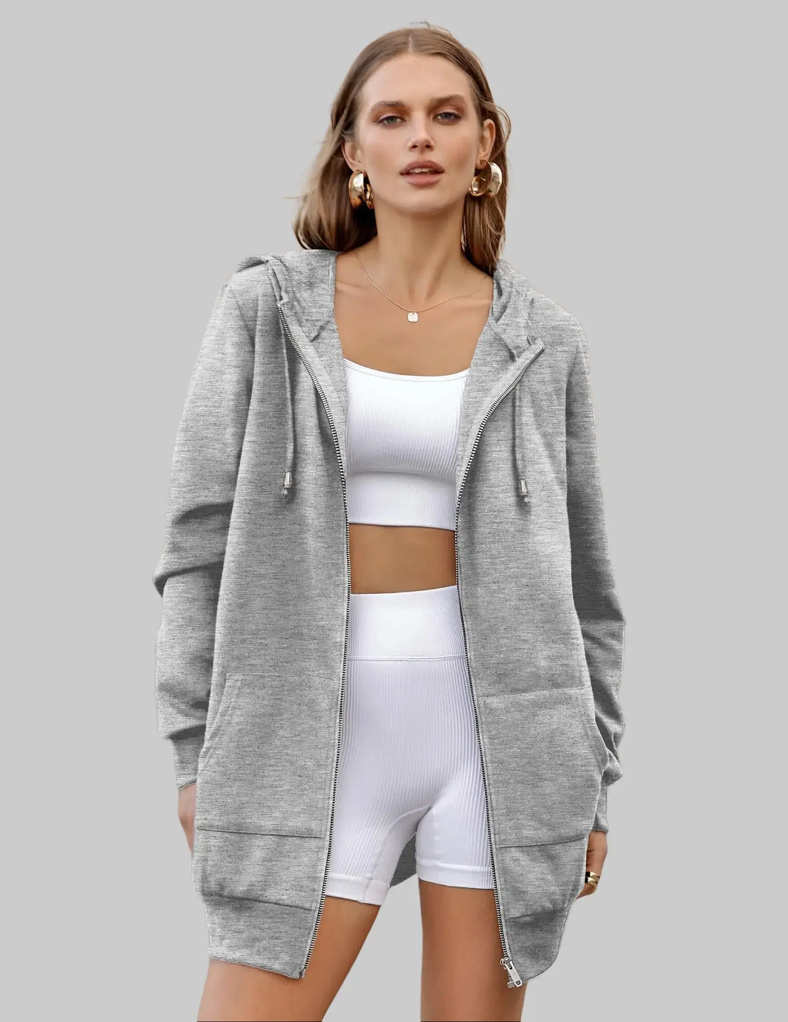 Zeagoo Women's Zip Up Hoodies Long Sleeve Fall Hooded Lightweight Tunic Sweatshirt Oversize Fleece Jacket With Pockets Womenswear Coat 2025 New Spring