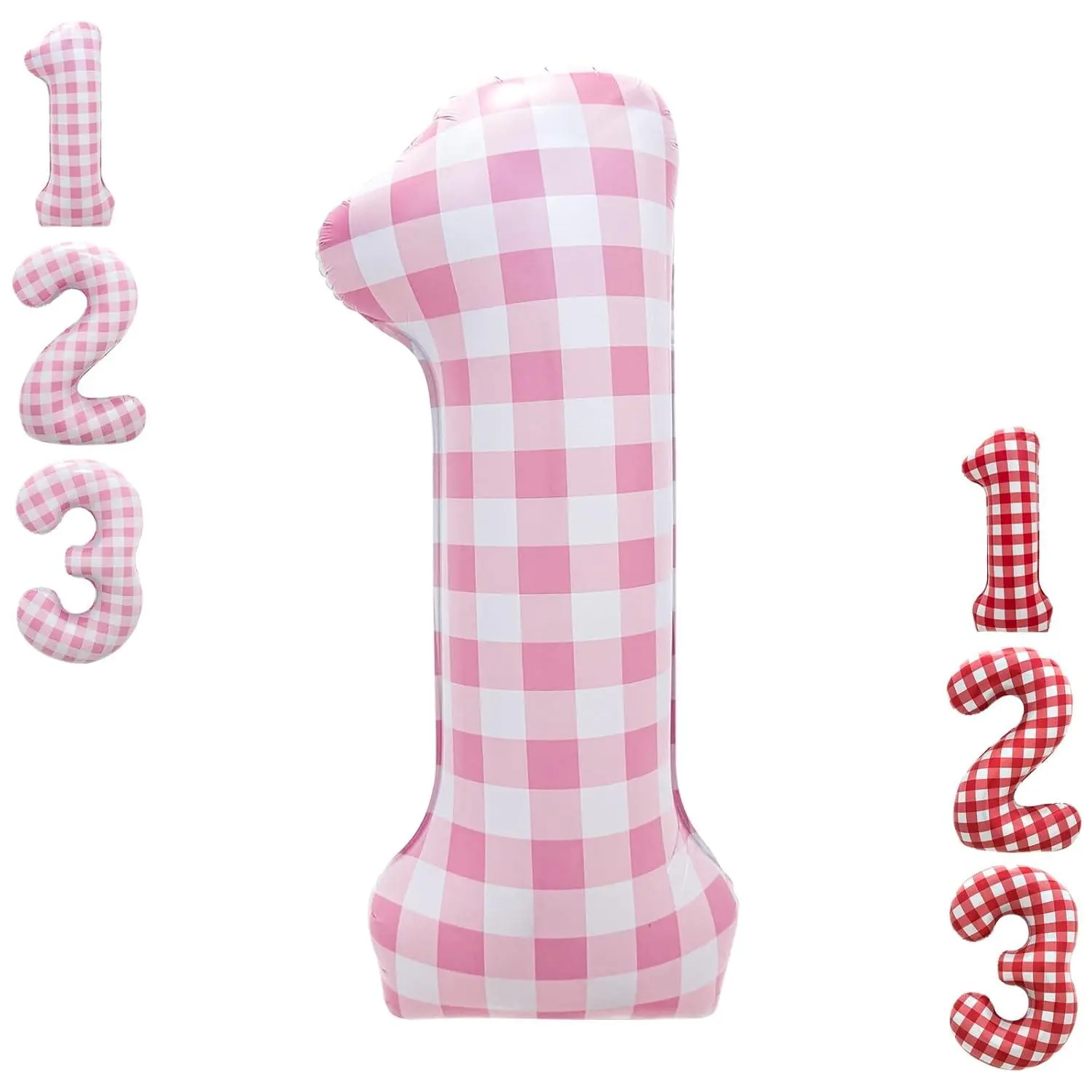 40 Inch Pink Gingham Number 1 Balloon | Large Foil Checkered Balloon For Baby Girls 1St Birthday Party Decorations Pink 1 Balloon